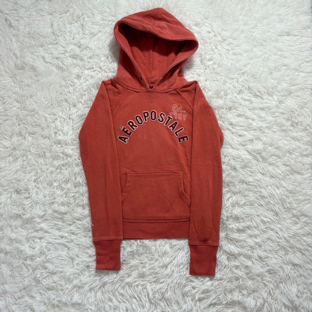 y2k vintage aeropotale dark red orange embroidered graphic hoodie small